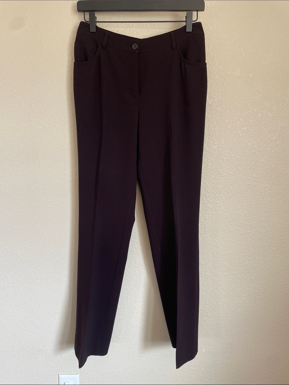 Akris Wool Slim Straight Trousers in Deep Plum 6 Career Workwear Pants - DESC